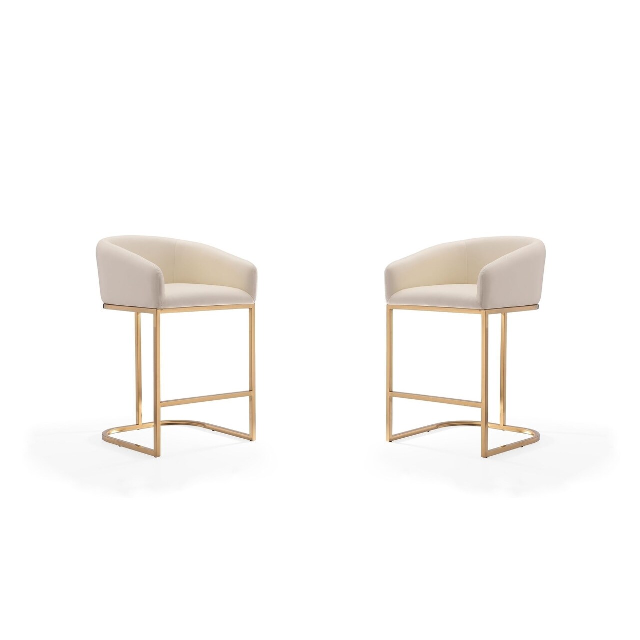 Manhattan Comfort Louvre 36 in. Cream and Titanium Gold Stainless Steel Counter Height Bar Stool (Set of 2)